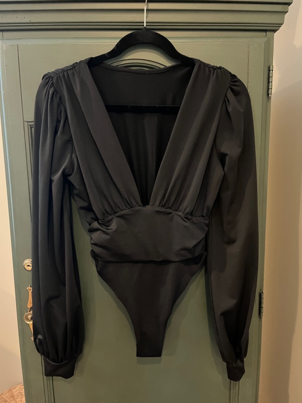 Black Deep V Long Sleeve Bodysuit